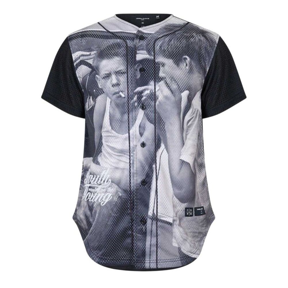 Criminal Damage Mens Youth Photo Print Mesh Basketball Shirt / Black/Gray